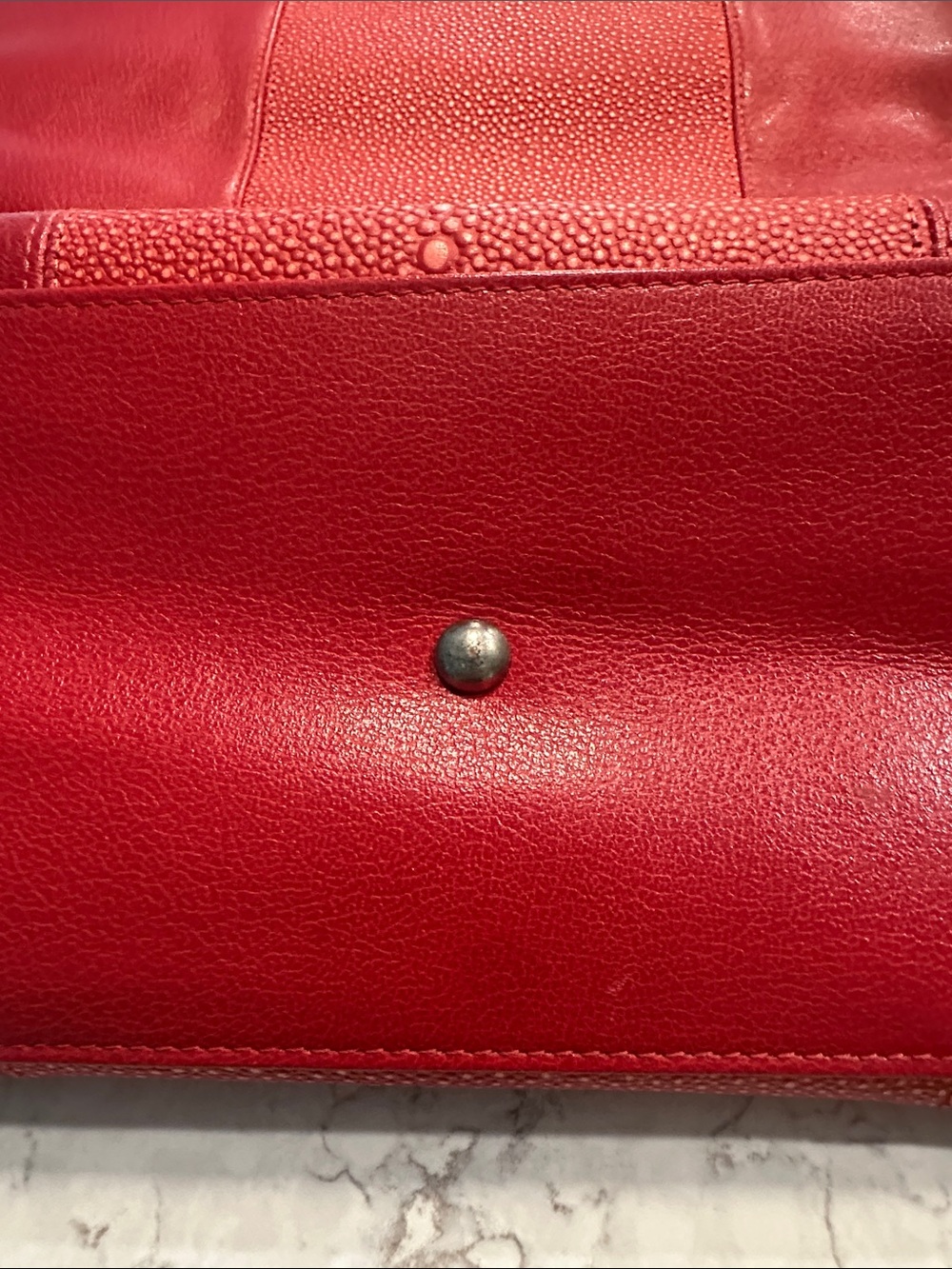 Longchamp Red Leather Tote with Textured Center Panel - Picture 5 of 13